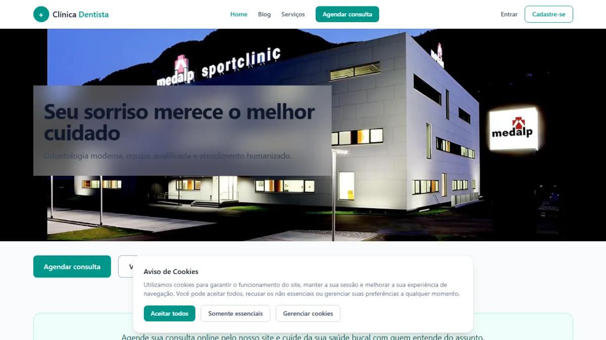 Demonstração de site profissional para clínica odontológica